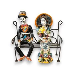 Talavera Skeleton Couple On Bench | Day Of The Dead Mexican Decor -Pottery And Glassware 20250623 181823518 iOS Photoroom
