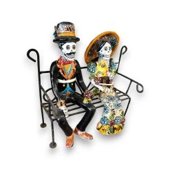 Talavera Skeleton Couple On Bench | Day Of The Dead Mexican Decor -Pottery And Glassware 20250623 181856588 iOS Photoroom