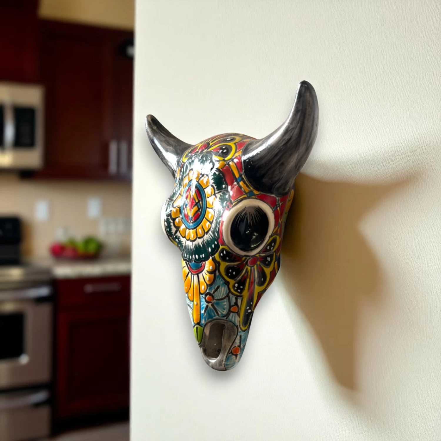 Talavera Bull Skull Wall Decor | Handmade Mexican Longhorn Art 2 Talavera Bull Skull Wall Decor | Handmade Mexican Longhorn Art - Image 2