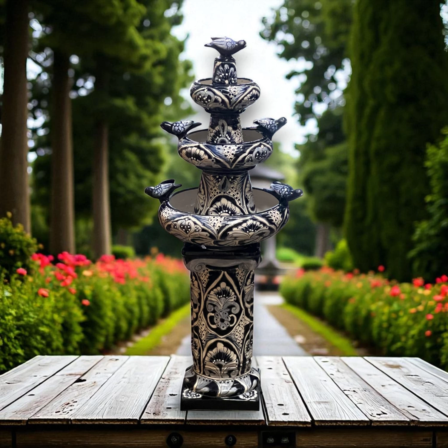 Talavera Blue & White Fountain | Authentic Mexican Ceramic Water Feature 2 Talavera Blue & White Fountain | Authentic Mexican Ceramic Water Feature - Image 2