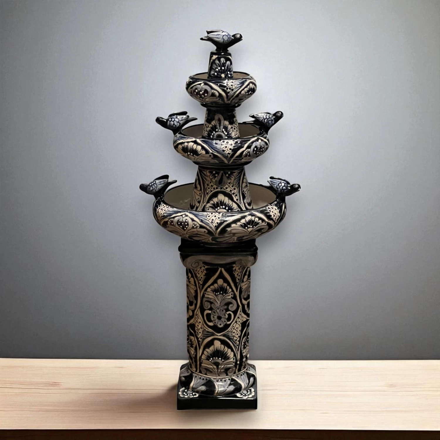 Talavera Blue & White Fountain | Authentic Mexican Ceramic Water Feature 3 Talavera Blue & White Fountain | Authentic Mexican Ceramic Water Feature - Image 3