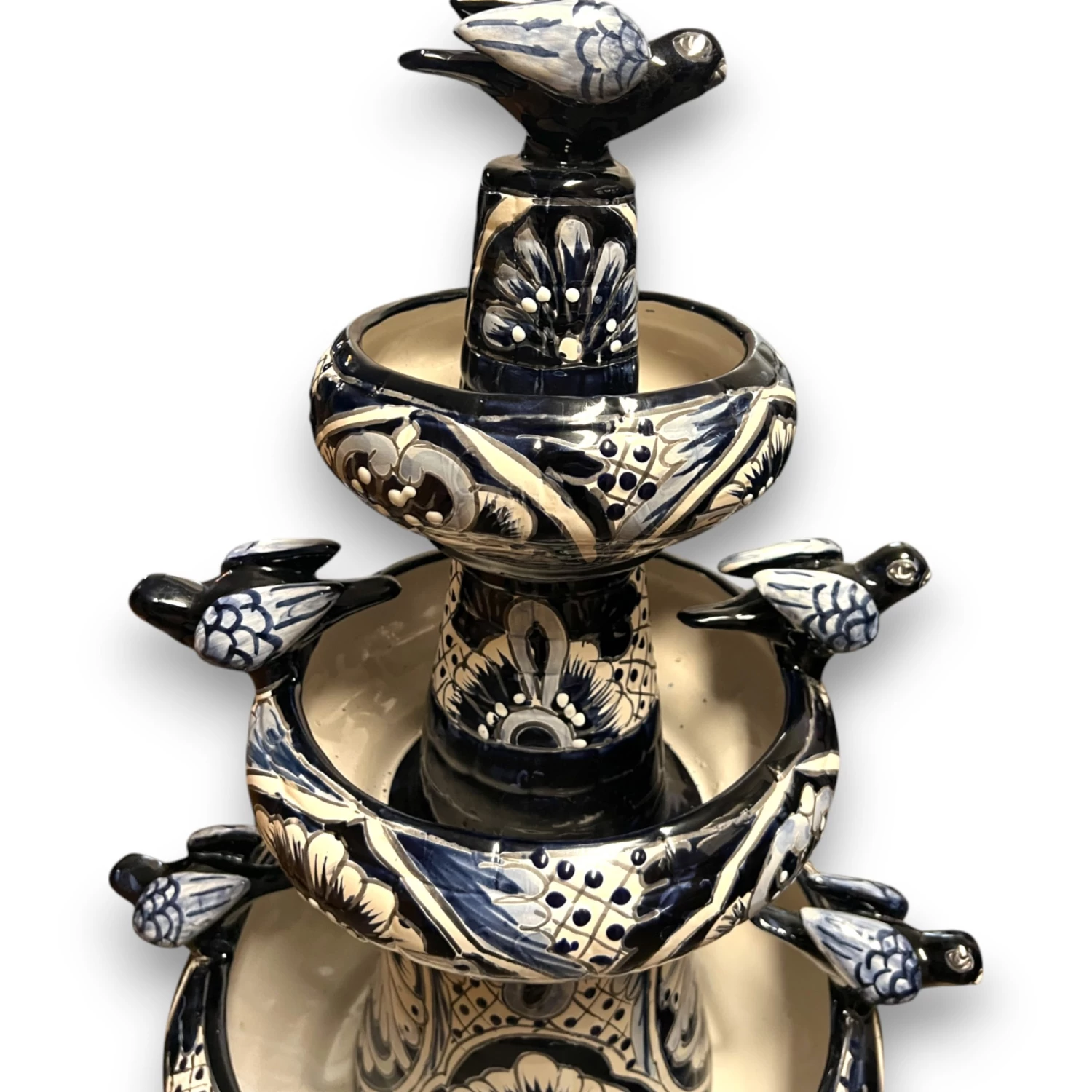 Talavera Blue & White Fountain | Authentic Mexican Ceramic Water Feature 4 Talavera Blue & White Fountain | Authentic Mexican Ceramic Water Feature - Image 4