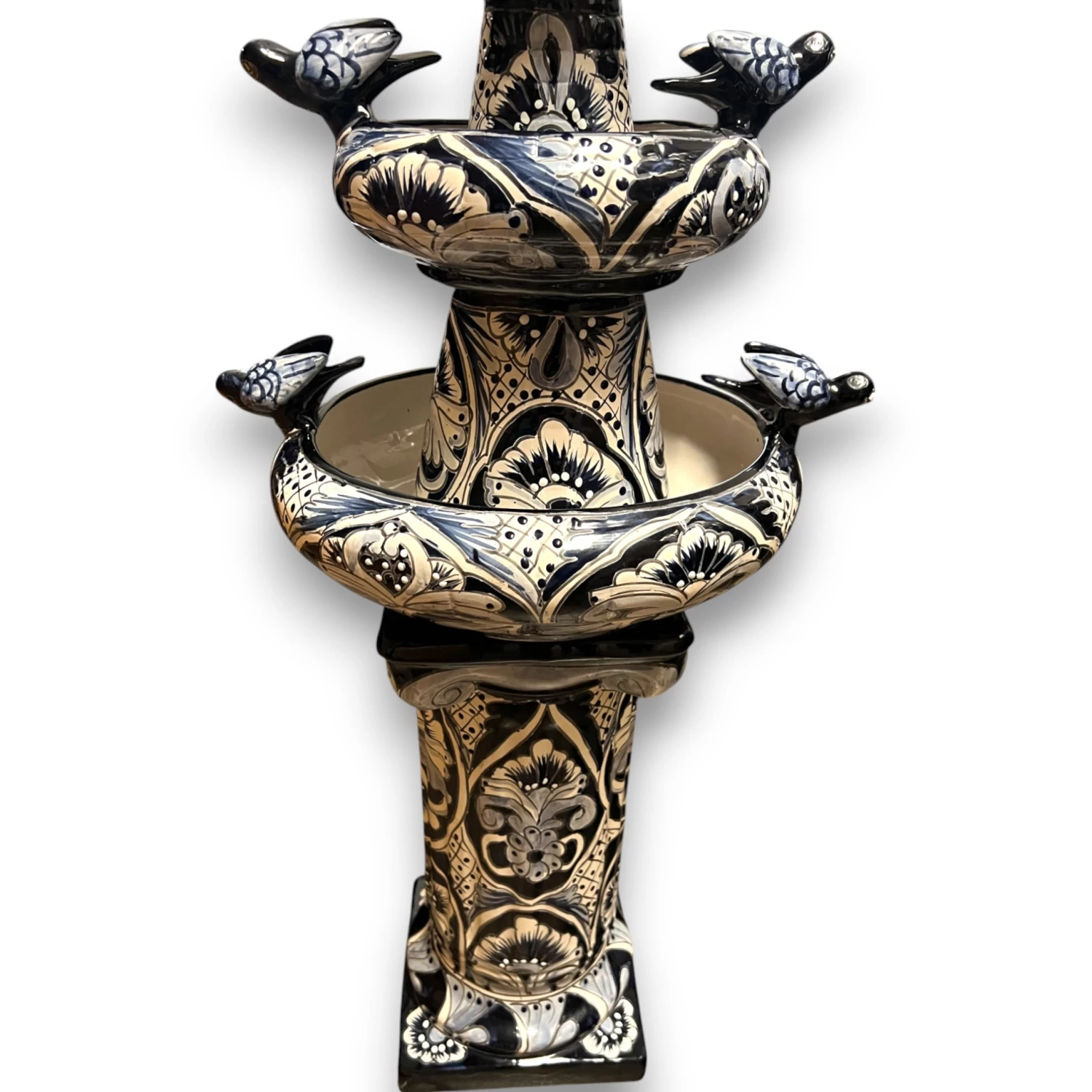 Talavera Blue & White Fountain | Authentic Mexican Ceramic Water Feature 6 Talavera Blue & White Fountain | Authentic Mexican Ceramic Water Feature - Image 6