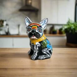 Talavera French Bulldog Statue | Day Of The Dead Mexican Decor