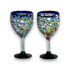 Hand Blown Mexican Wine Glasses | Blue Rim Confetti Design -Pottery And Glassware 20250709 221751970 iOS Photoroom Photoroom 1efe016b 3a82 40f6 a2dc 7b05bcb91904