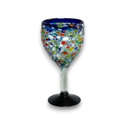 Hand Blown Mexican Wine Glasses | Blue Rim Confetti Design -Pottery And Glassware 20250709 221807462 iOS Photoroom Photoroom