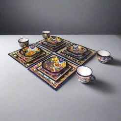 Talavera Square Dinnerware Set | 16-Piece Mexican Pottery Set -Pottery And Glassware 20250713 184609989 iOS Photoroom