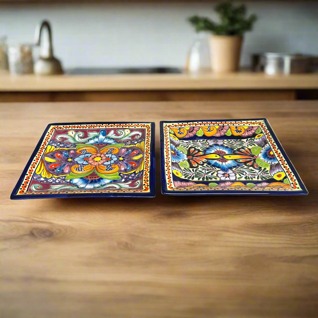 11" Square Talavera Dinner Plate | Vibrant Mexican Dinnerware 2 11" Square Talavera Dinner Plate | Vibrant Mexican Dinnerware - Image 2