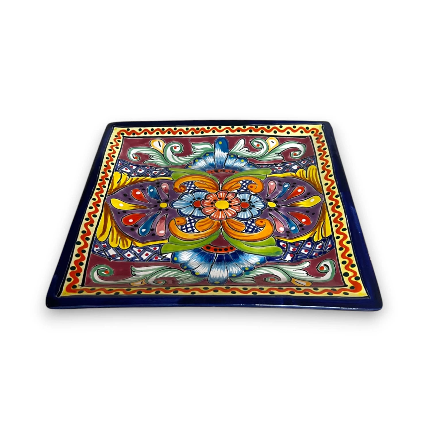 11" Square Talavera Dinner Plate | Vibrant Mexican Dinnerware 4 11" Square Talavera Dinner Plate | Vibrant Mexican Dinnerware - Image 4