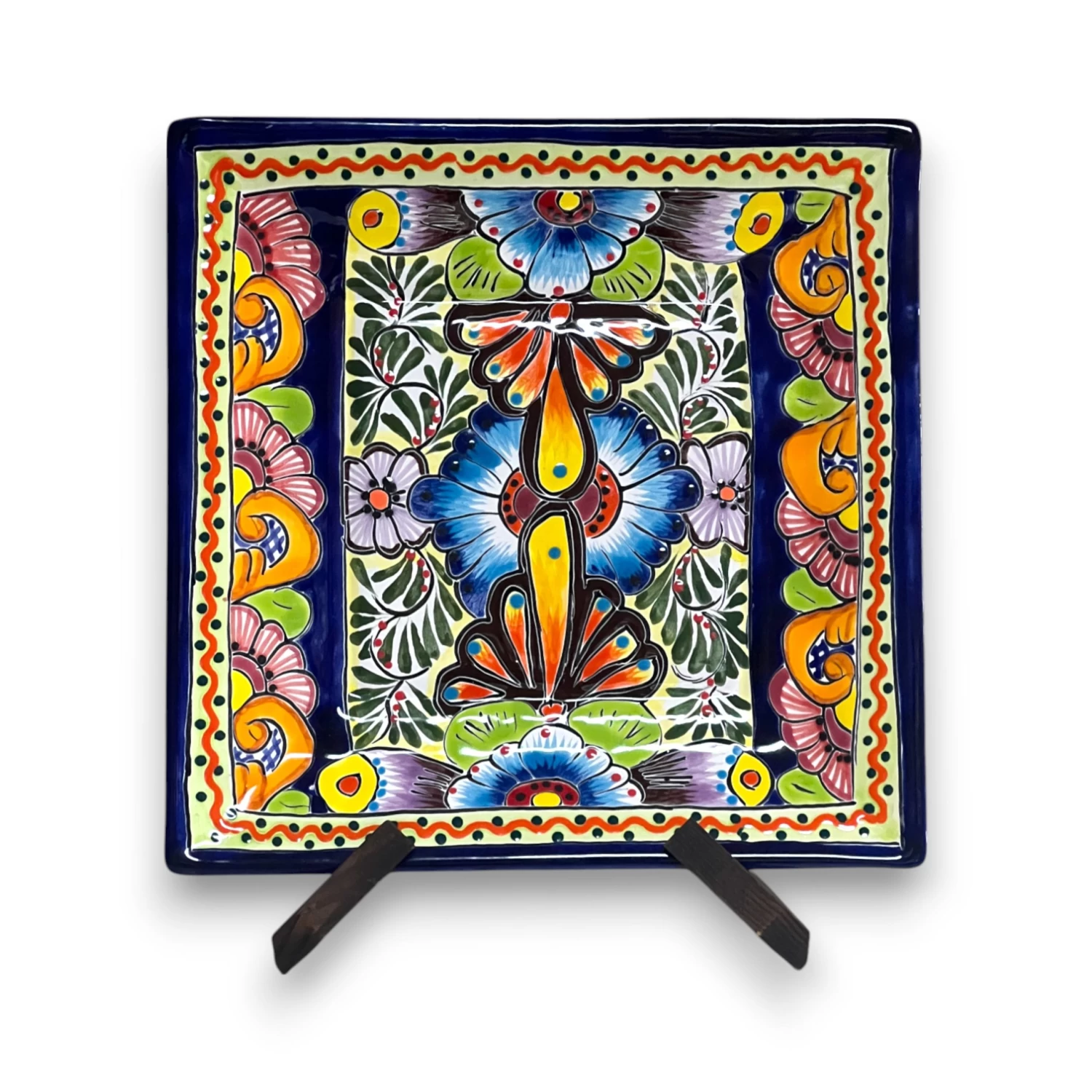 11" Square Talavera Dinner Plate | Vibrant Mexican Dinnerware 5 11" Square Talavera Dinner Plate | Vibrant Mexican Dinnerware - Image 5