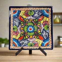 11" Square Talavera Dinner Plate | Vibrant Mexican Dinnerware
