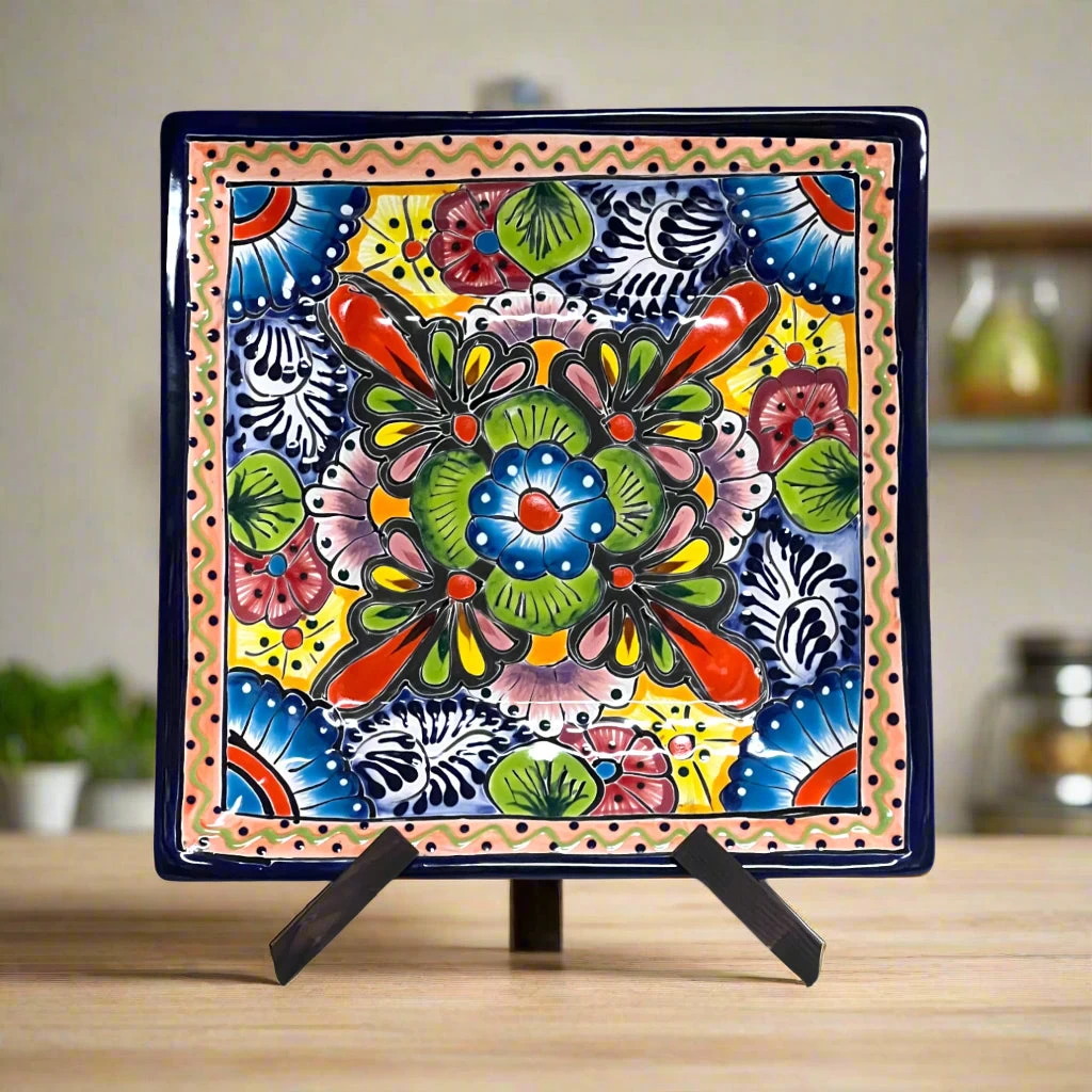 11" Square Talavera Dinner Plate | Vibrant Mexican Dinnerware 1 11" Square Talavera Dinner Plate | Vibrant Mexican Dinnerware
