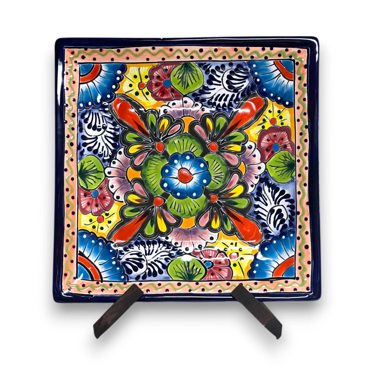 11" Square Talavera Dinner Plate | Vibrant Mexican Dinnerware 6 11" Square Talavera Dinner Plate | Vibrant Mexican Dinnerware - Image 6