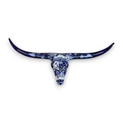 Talavera Longhorn Skull | Blue & White Mexican Wall Art -Pottery And Glassware 20250722 191828064 iOS Photoroom