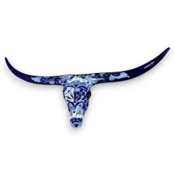 Talavera Longhorn Skull | Blue & White Mexican Wall Art -Pottery And Glassware 20250722 191837451 iOS Photoroom