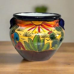 Talavera Flower Pot | Hand-Painted Desert Scene Mexican Planter