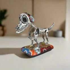 Colorful Talavera Skeleton Dog | Handmade Mexican Artistry