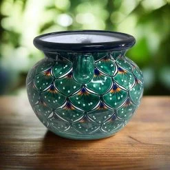 Vibrant Talavera Flower Pot | Green Peacock Design -Pottery And Glassware 20250820 190458475 iOS Photoroom