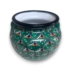 Vibrant Talavera Flower Pot | Green Peacock Design -Pottery And Glassware 20250820 190514735 iOS Photoroom