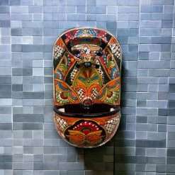Talavera Wall Fountain | Handcrafted Mexican Ceramic Water Feature -Pottery And Glassware Authentic Handmade Talavera Wall Fountain Mexican Art Decor 21x13 1