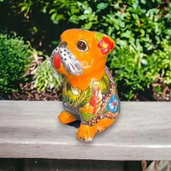 Talavera Bulldog Statue | Colorful Handmade Mexican Art -Pottery And Glassware Colorful Handmade Talavera Pug Statue Unique Medium Pug Animal Art