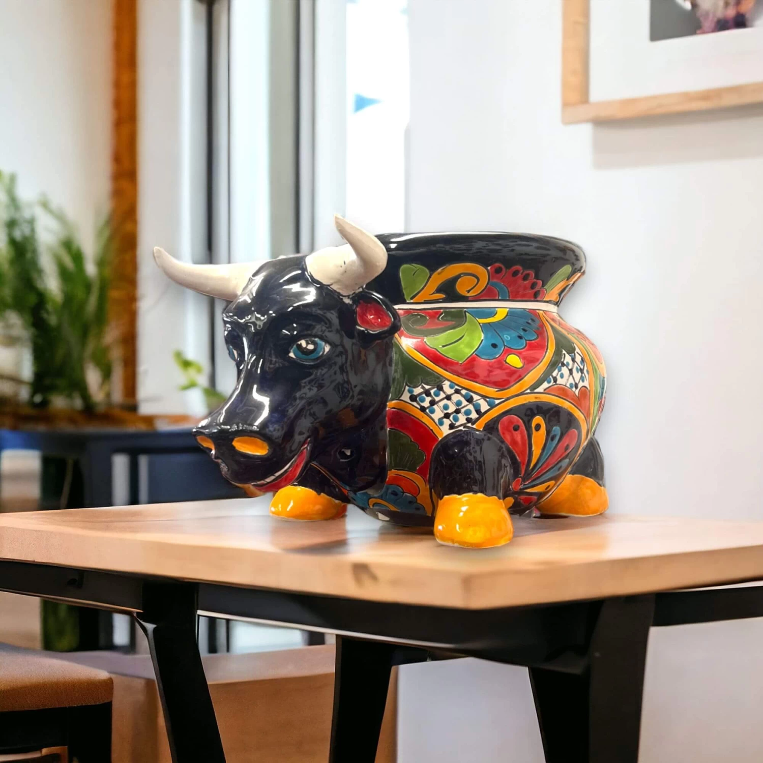 Colorful Talavera Bull Planter | Handcrafted Mexican Pottery (12" Wide) 1 Colorful Talavera Bull Planter | Handcrafted Mexican Pottery (12" Wide)