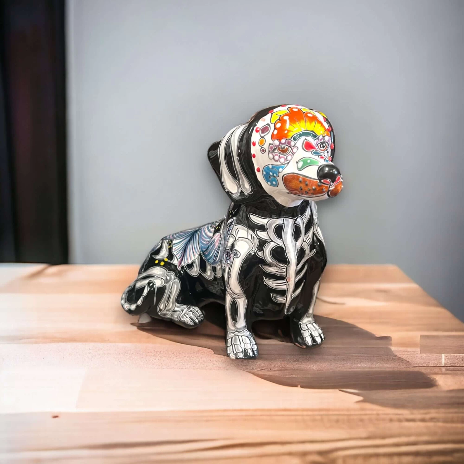 Colorful Talavera Dachshund Statue | Day Of The Dead Ceramic Art (Medium) 1 Colorful Talavera Dachshund Statue | Day Of The Dead Ceramic Art (Medium)