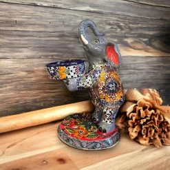 Colorful Talavera Planter | Hand-Painted Elephant Design (Small Size)