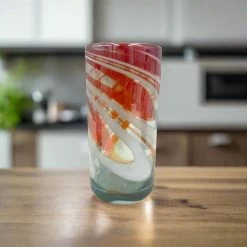Festive Hand Blown Colorful Tumbler Glass | Red & White Candy Cane Design