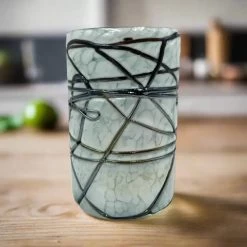 Hand-Blown Mexican Drinking Glass | Exquisite White And Brown Design