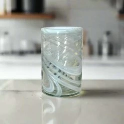 Hand-Blown Mexican Drinking Glass | White Swirl