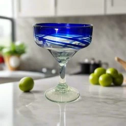 Hand-Blown Mexican Margarita Glass | Blue Swirl Design