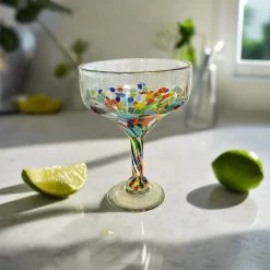 Hand-Blown Mexican Margarita Glass | Confetti Speckle Style