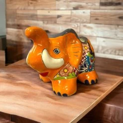 Hand-Painted Talavera Elephant Flower Pot | Colorful Talavera Planter (Medium)