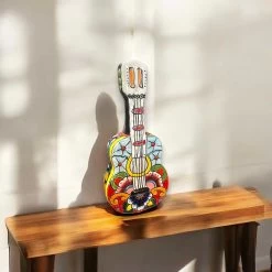 Talavera Guitar Statue | Hand-Painted Mexican Folk Art Decor -Pottery And Glassware Hand Painted Talavera Guitar Sculpture Mexican Folk Art Statue 1