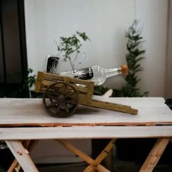 Handblown Mexican Shot Glass And Tequila Set With Wagon Decanter | Solid Wood