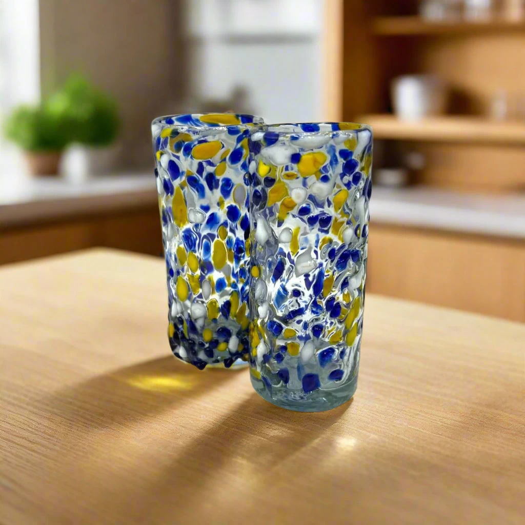 Mexican Double Shot Glass | Blue And Yellow Artisan Barware 2 Mexican Double Shot Glass | Blue And Yellow Artisan Barware - Image 2