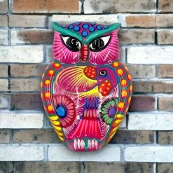 Guerrero Owl Wall Hanging | Colorful Mexican Ceramic Art Piece -Pottery And Glassware Handmade Guerrero Owl Wall Art Colorful Mexican Ceramic Art Large