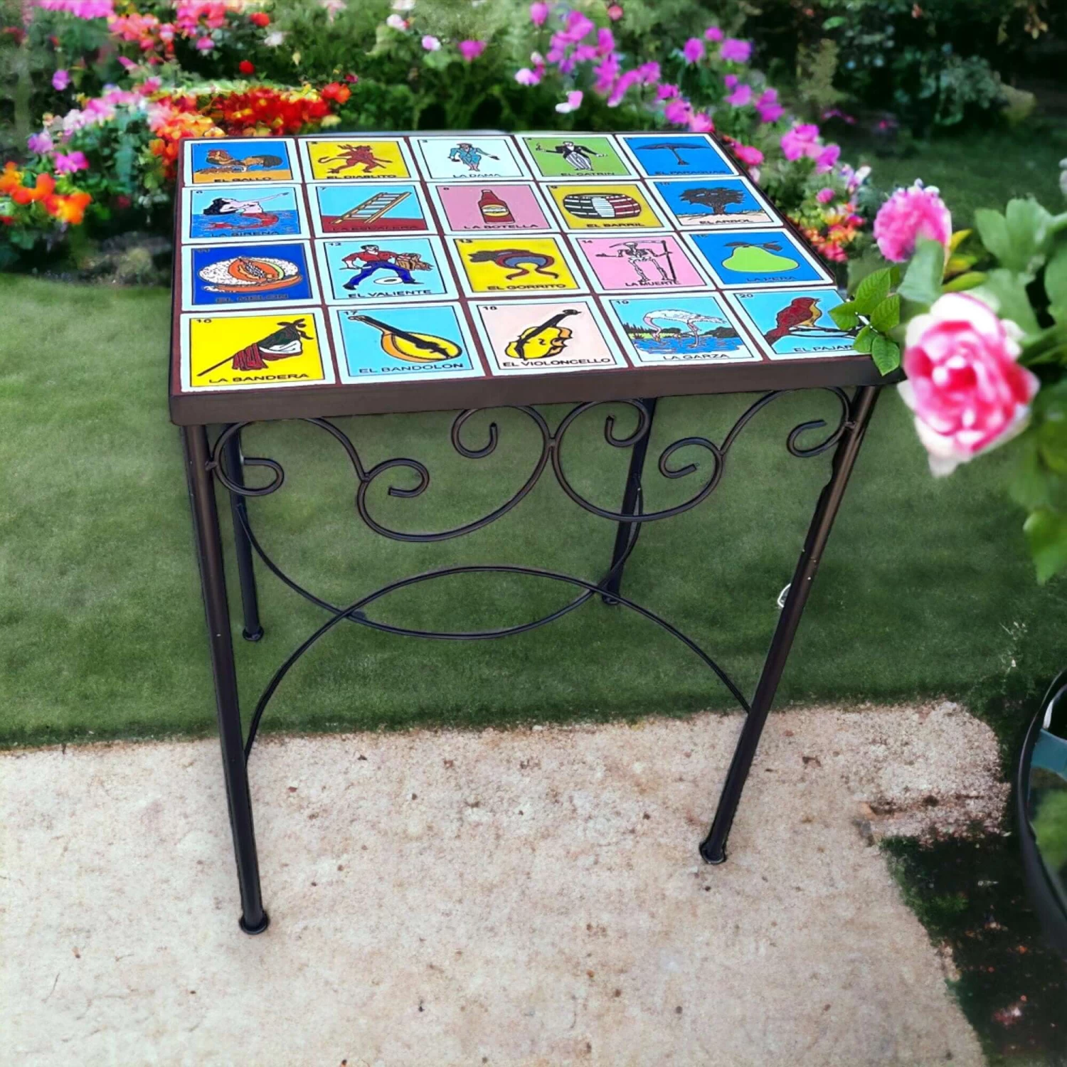 Handmade Mexican Accent End Table | Talavera Lotería Tiles 1 Handmade Mexican Accent End Table | Talavera Lotería Tiles