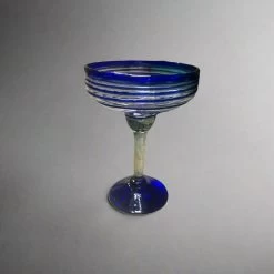 Mexican Margarita Glass | Hand-Blown Blue Swirl Cocktail Cup -Pottery And Glassware Handmade Mexican Margarita Glass Blue Swirl Design 1