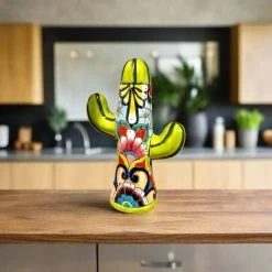 Handmade Talavera Cactus Statue | Medium Size Colorful Cultural Art