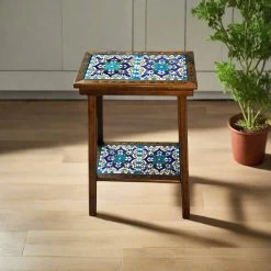 Talavera Tile End Table | Handmade Mexican Wood Accent Furniture