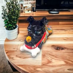 Handpainted Talavera Ceramic Large Laying Dog Decor With Bone