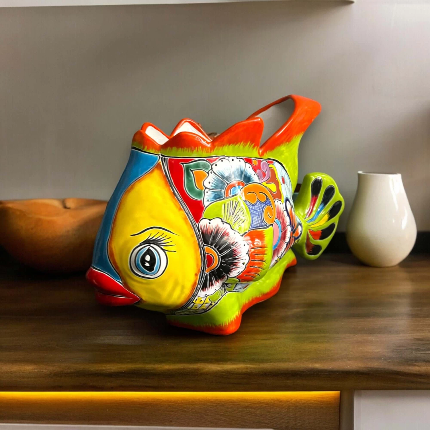 Large Talavera Fish Planter | Hand-Painted Mexican Statue Pottery 1 Large Talavera Fish Planter | Hand-Painted Mexican Statue Pottery
