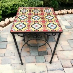 Mexican Accent End Table | Colorful Talavera Tile Design
