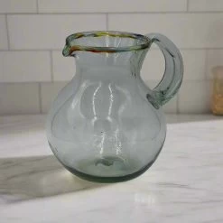 Mexican Hand Blown Glass Pitcher | Confetti Rim