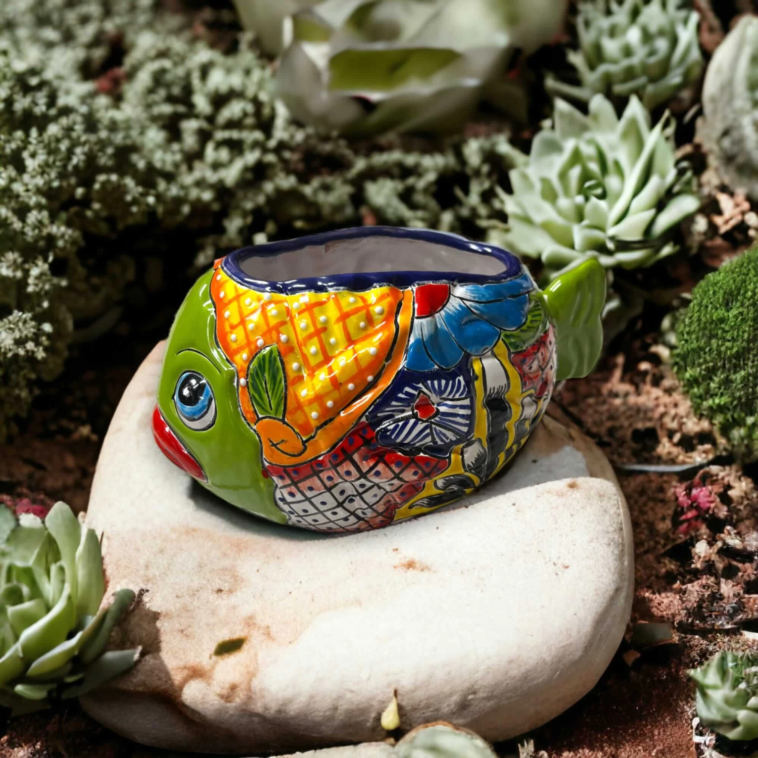 Small Talavera Fish Planter | Colorful Hand-Painted Mexican Statue Pottery 1 Small Talavera Fish Planter | Colorful Hand-Painted Mexican Statue Pottery