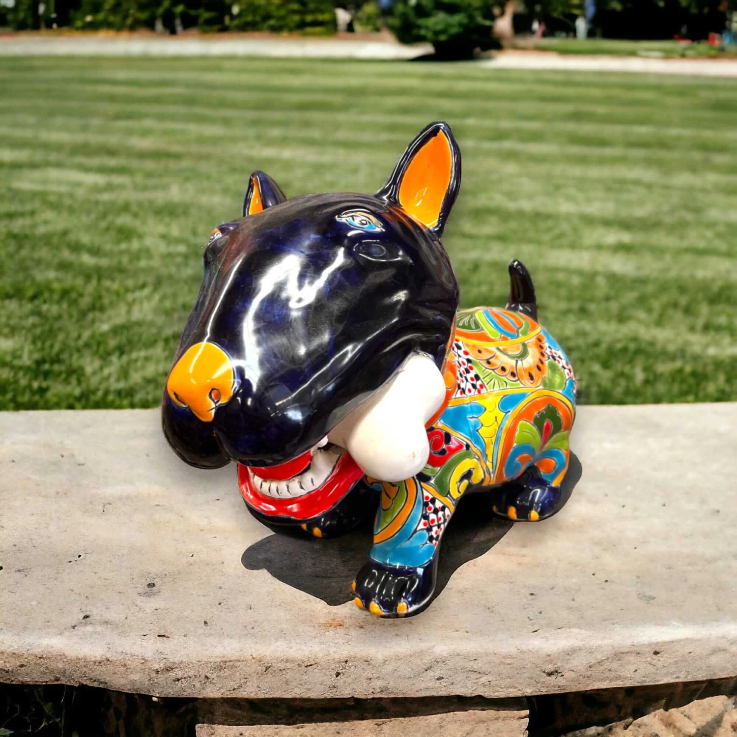 Talavera Bull Terrier Decor | Hand-painted Ceramic Dog With Bone (Extra Large) 1 Talavera Bull Terrier Decor | Hand-painted Ceramic Dog With Bone (Extra Large)
