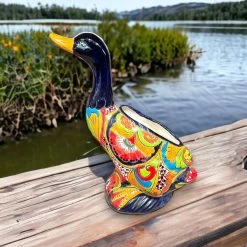 Talavera Duck Planter | Colorful Hand-Painted Mexican Ceramic Art -Pottery And Glassware Talavera Duck Planter Colorful Medium Sized Mexican Pottery