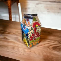 Talavera Hand-Painted Milk Carton | Colorful Mexican Container